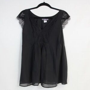 The Pyramid Collection Sleeveless Black Lace & Chiffon Flared Tunic Blouse NWOT